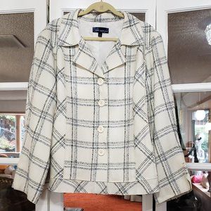 Susan Graver Style  3x  Window Pane Plaid Button Front Jacket Ivory
